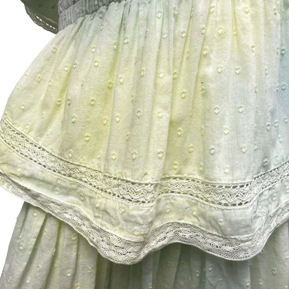 LOVESHACKFANCY‎ Natasha Mini Dress Size M Lily Pond Tiered Ruffle Tie Dye Dainty - Picture 7 of 14